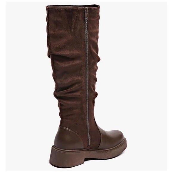 Women's Fashion Thick Heel Riding Boots Brown Side Zipper Durable Elegant 7.5 - Picture 4 of 13